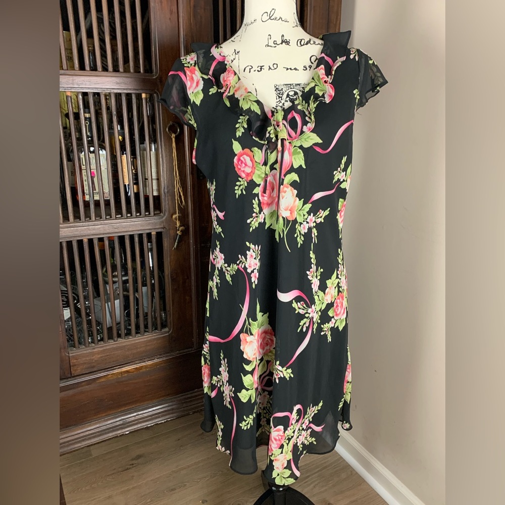 Oscar de la Renta Pink Label Floral Flutter Sleeve Dress